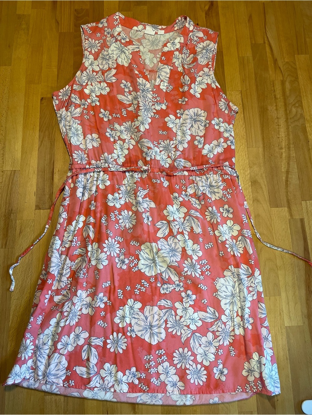 GAP Coral and White Floral Sleeveless Tie-Waist Dress